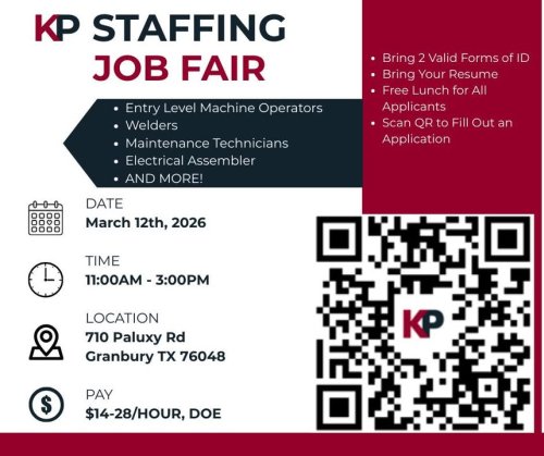 Photo post from KP Staffing Agency (Granbury Branch).