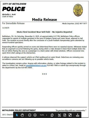 Photo post from Bethlehem Police Department, Bethlehem, PA.