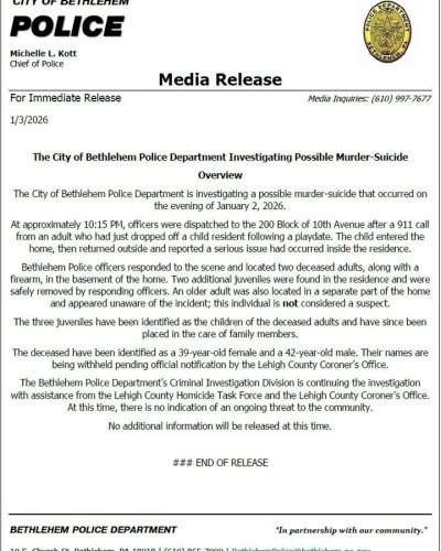 Photo post from Bethlehem Police Department, Bethlehem, PA.