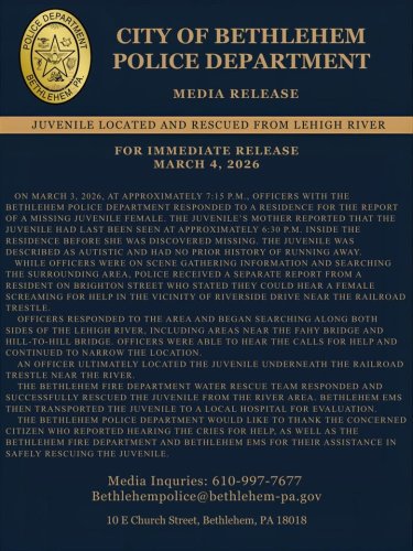 Photo post from Bethlehem Police Department, Bethlehem, PA.