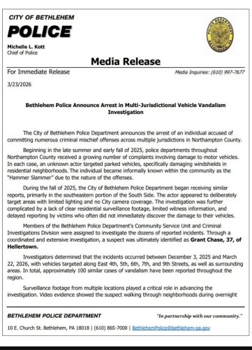 Carousel post from Bethlehem Police Department, Bethlehem, PA.