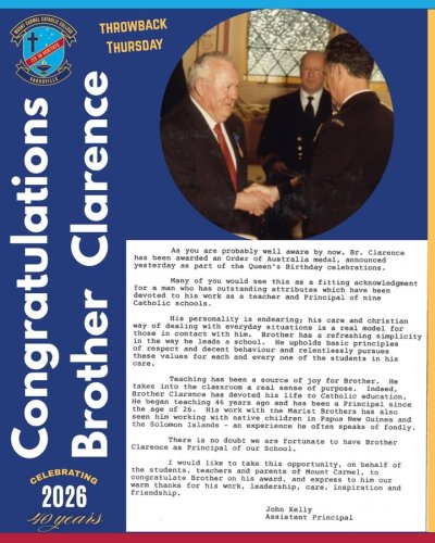 Carousel post from Mount Carmel Catholic College, Varroville.