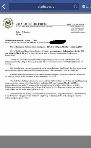 Photo post from Department of Public Works, Bethlehem PA.