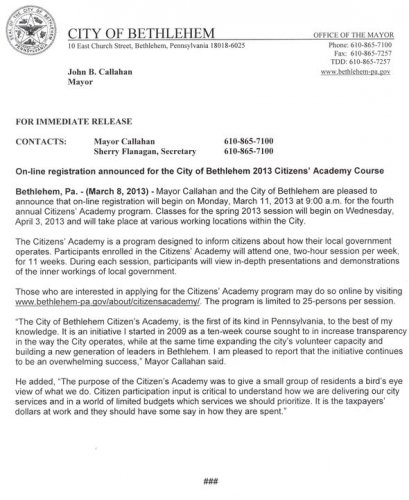 Photo post from Department of Public Works, Bethlehem PA.