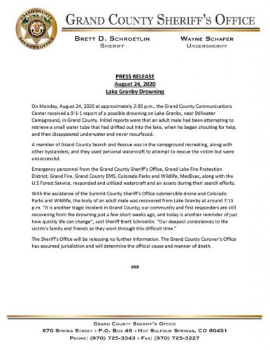 Photo post from Grand County Sheriff's Office - Colorado.