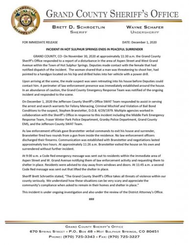 Photo post from Grand County Sheriff's Office - Colorado.