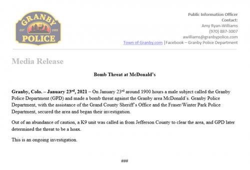 Photo post from Grand County Sheriff's Office - Colorado.