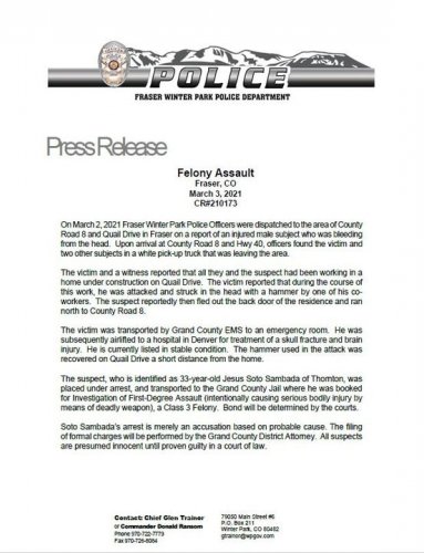 Photo post from Grand County Sheriff's Office - Colorado.