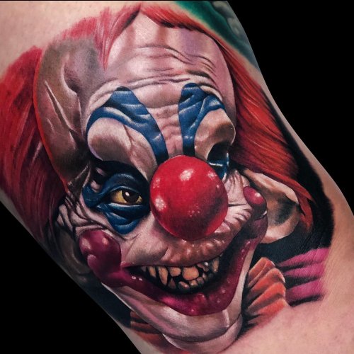Tattoo uploaded by Nicholas Sakellariou  Killer Klowns From Outer Space  cover up portrait 1st session  Tattoodo