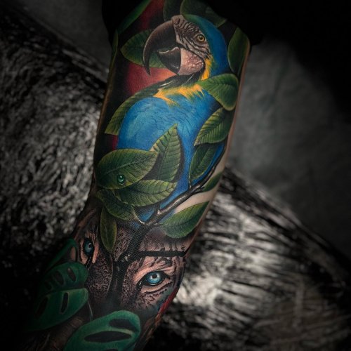 FK Irons Tattoo Machines - Scarlet macaw masterpiece, brought to you by  #fkironsproteam artist @Audie_Tattoos. 🦜 Audie's work is always vibrant  and full of life. Continue breaking barriers with FK Irons machines! 🤩🙌 |  Facebook