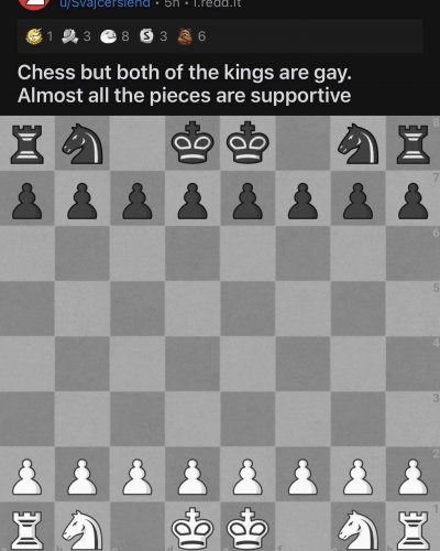 Chess but both of the kings are gay. Almost all the pieces are