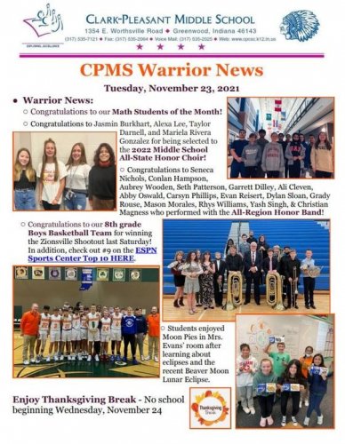 Carousel post from Clark-Pleasant Middle School.