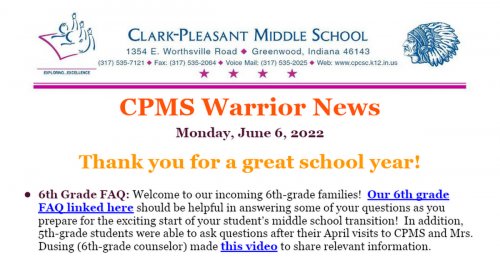 Photo post from Clark-Pleasant Middle School.