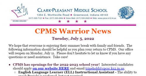 Photo post from Clark-Pleasant Middle School.