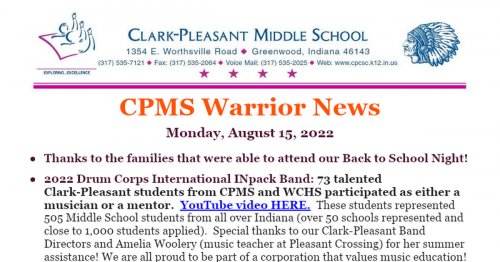 Photo post from Clark-Pleasant Middle School.
