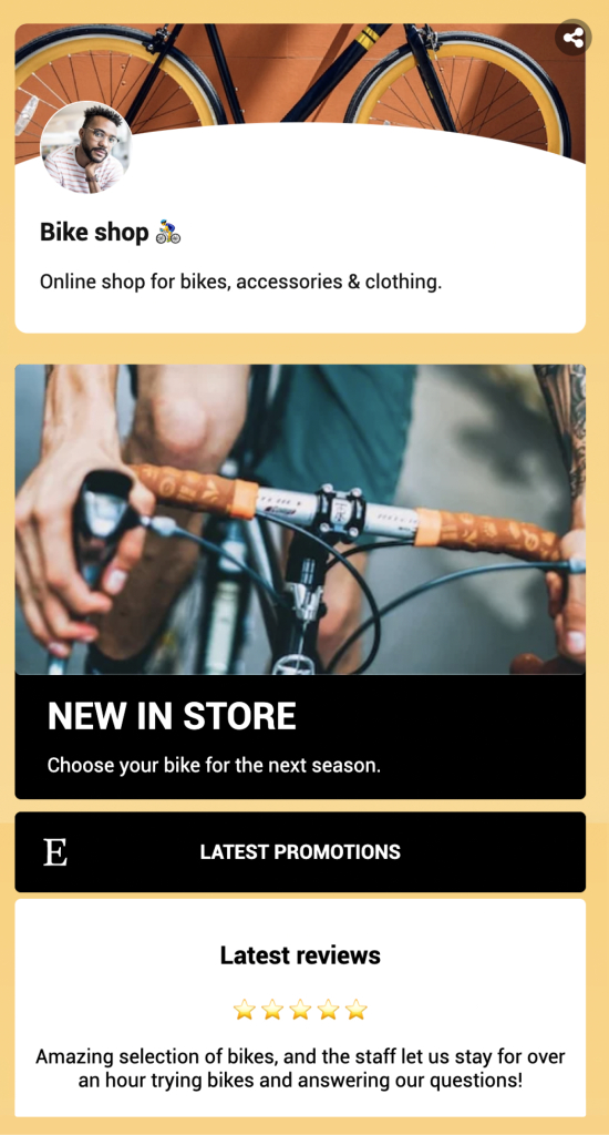 Bike Shop Link in Bio Page