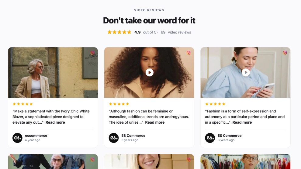 Instagram Video Reviews Widget