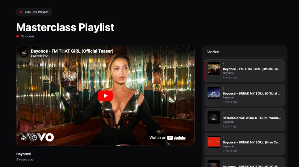 Modern YouTube Playlist Widget