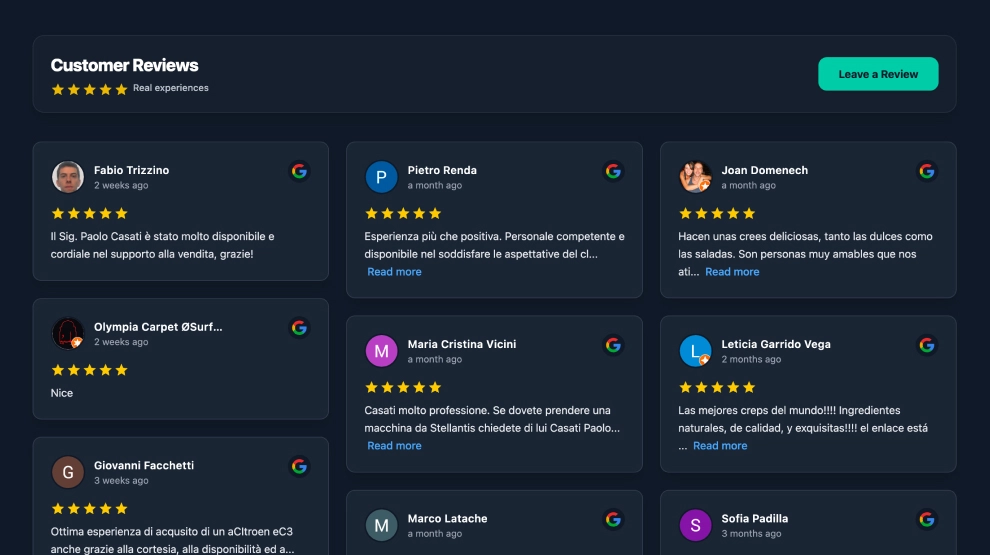 Dark Google Reviews Feed Widget