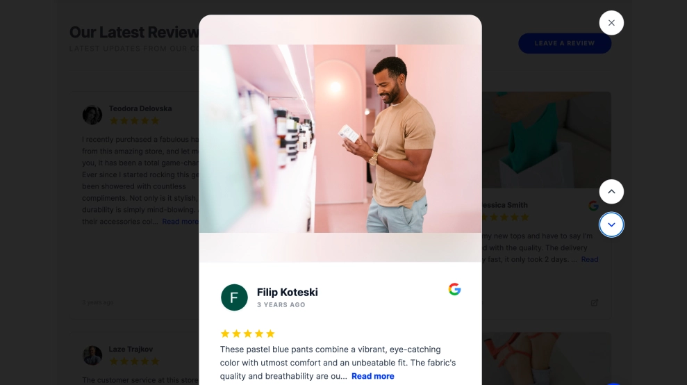 Google Reviews Grid  Widget With Vertical Lightbox