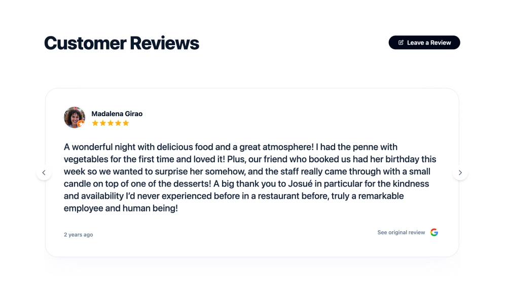 Google Reviews Single Slide Carousel