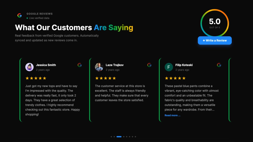 Dark Google Reviews & Ratings Section