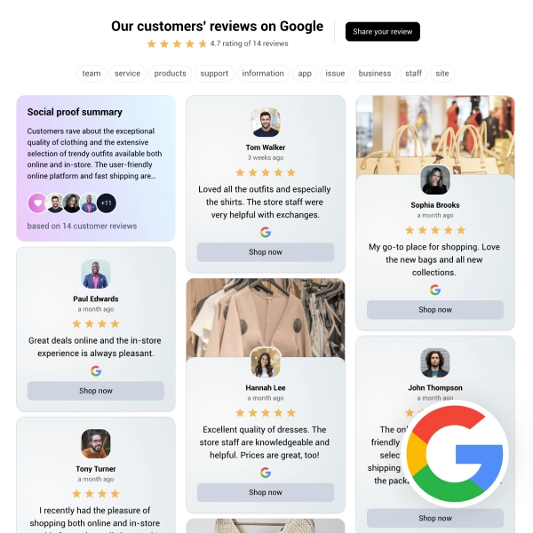 Google Reviews Widget for Shopify Shops 