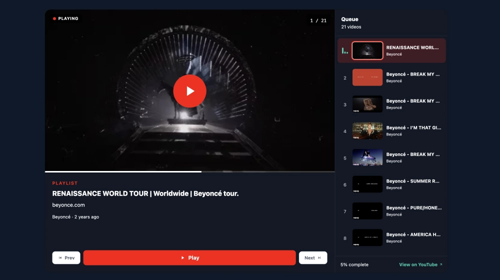 YouTube Playlist Tabs