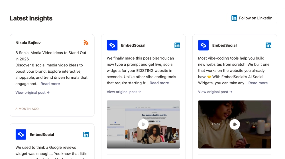 Latest News Widget: LinkedIn + RSS Feed