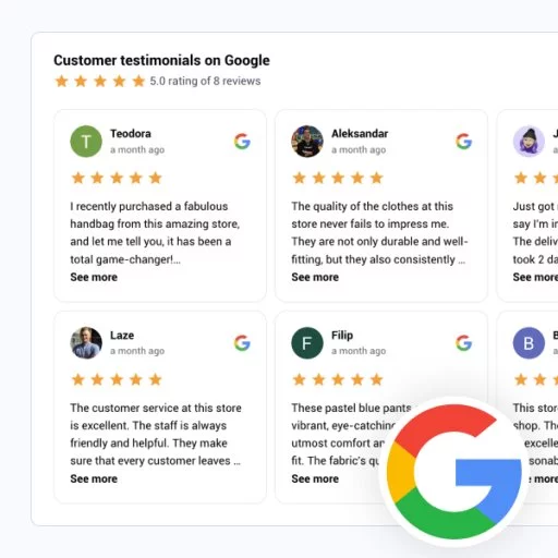 Google Reviews Grid  Widget With Vertical Lightbox