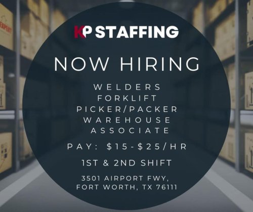 Photo post from KP Staffing Agency (Fort Worth Branch).