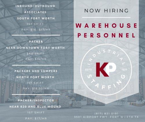 Photo post from KP Staffing Agency (Fort Worth Branch).