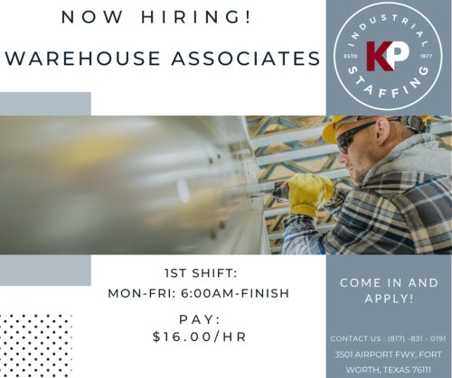 Photo post from KP Staffing Agency (Fort Worth Branch).