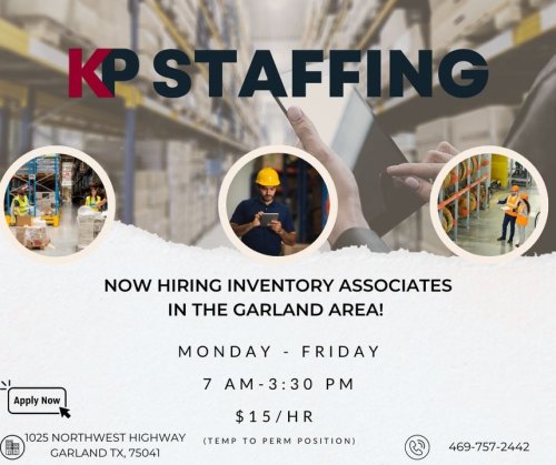 Photo post from KP Staffing Agency (Garland Branch).