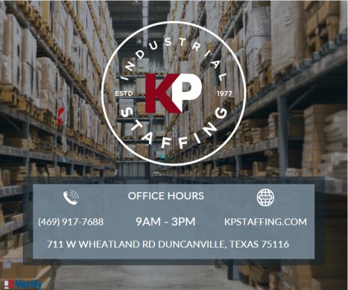 Photo post from KP Staffing Agency (Duncanville Branch).