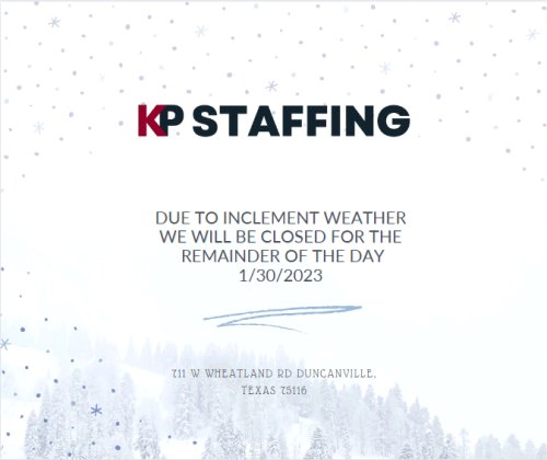 Photo post from KP Staffing Agency (Duncanville Branch).