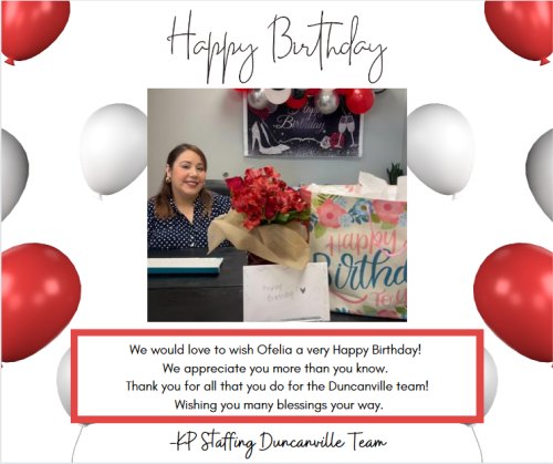 Photo post from KP Staffing Agency (Duncanville Branch).