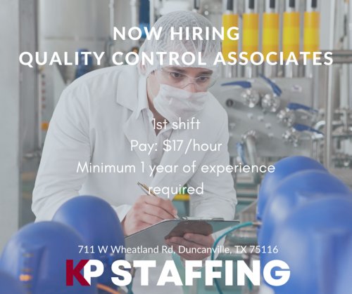 Photo post from KP Staffing Agency (Duncanville Branch).