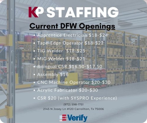 Photo post from KP Staffing Agency (Carrollton Branch).