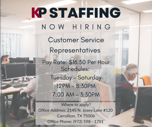 Photo post from KP Staffing Agency (Carrollton Branch).