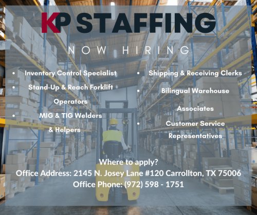 Photo post from KP Staffing Agency (Carrollton Branch).