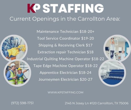 Photo post from KP Staffing Agency (Carrollton Branch).