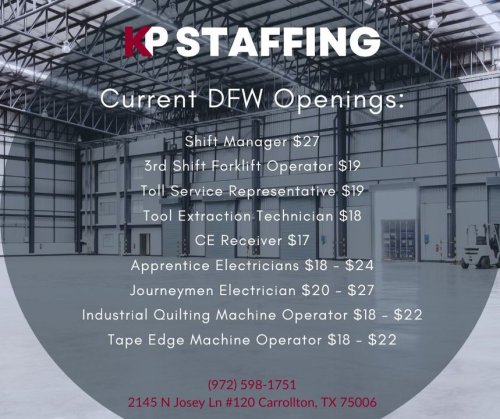 Photo post from KP Staffing Agency (Carrollton Branch).
