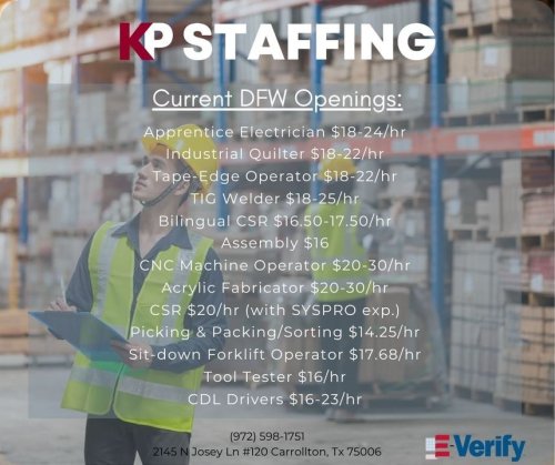 Photo post from KP Staffing Agency (Carrollton Branch).