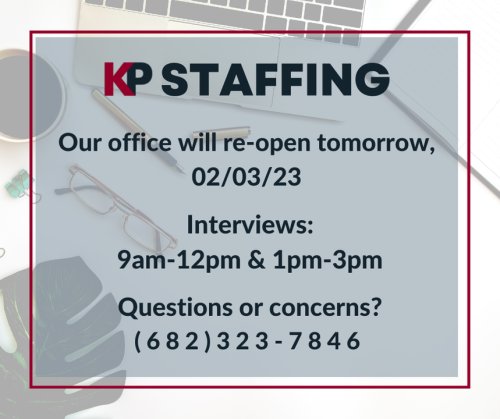Photo post from KP Staffing Agency (Arlington Branch).