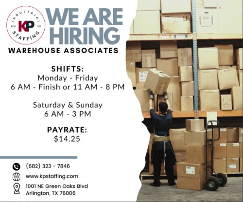 Photo post from KP Staffing Agency (Arlington Branch).