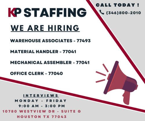 Photo post from KP Staffing Agency (West Houston Branch).