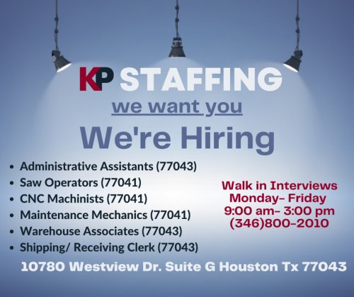 Photo post from KP Staffing Agency (West Houston Branch).