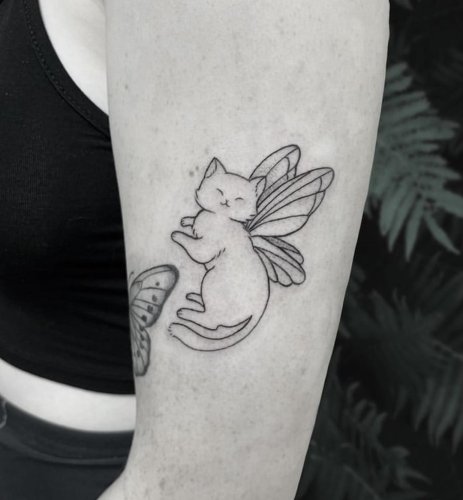 fairy cat and butterfly tattoo