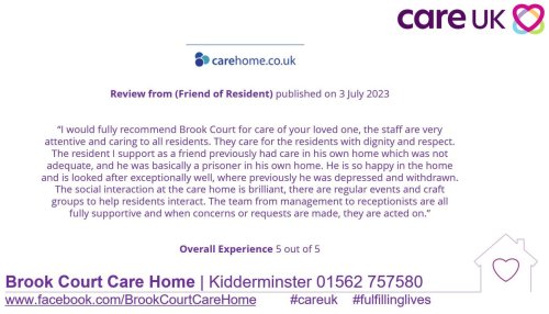 Photo post from Brook Court Care Home.